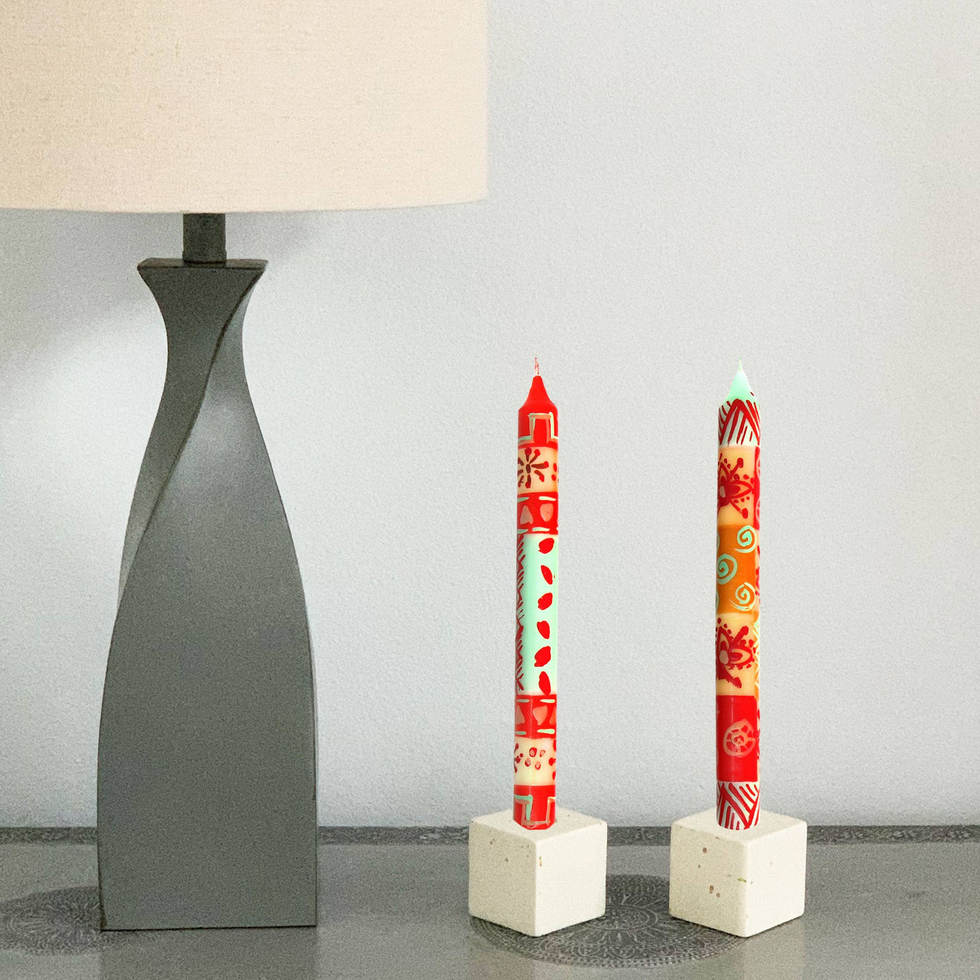 Hand Painted Dinner Candles Pair - Owoduni Design