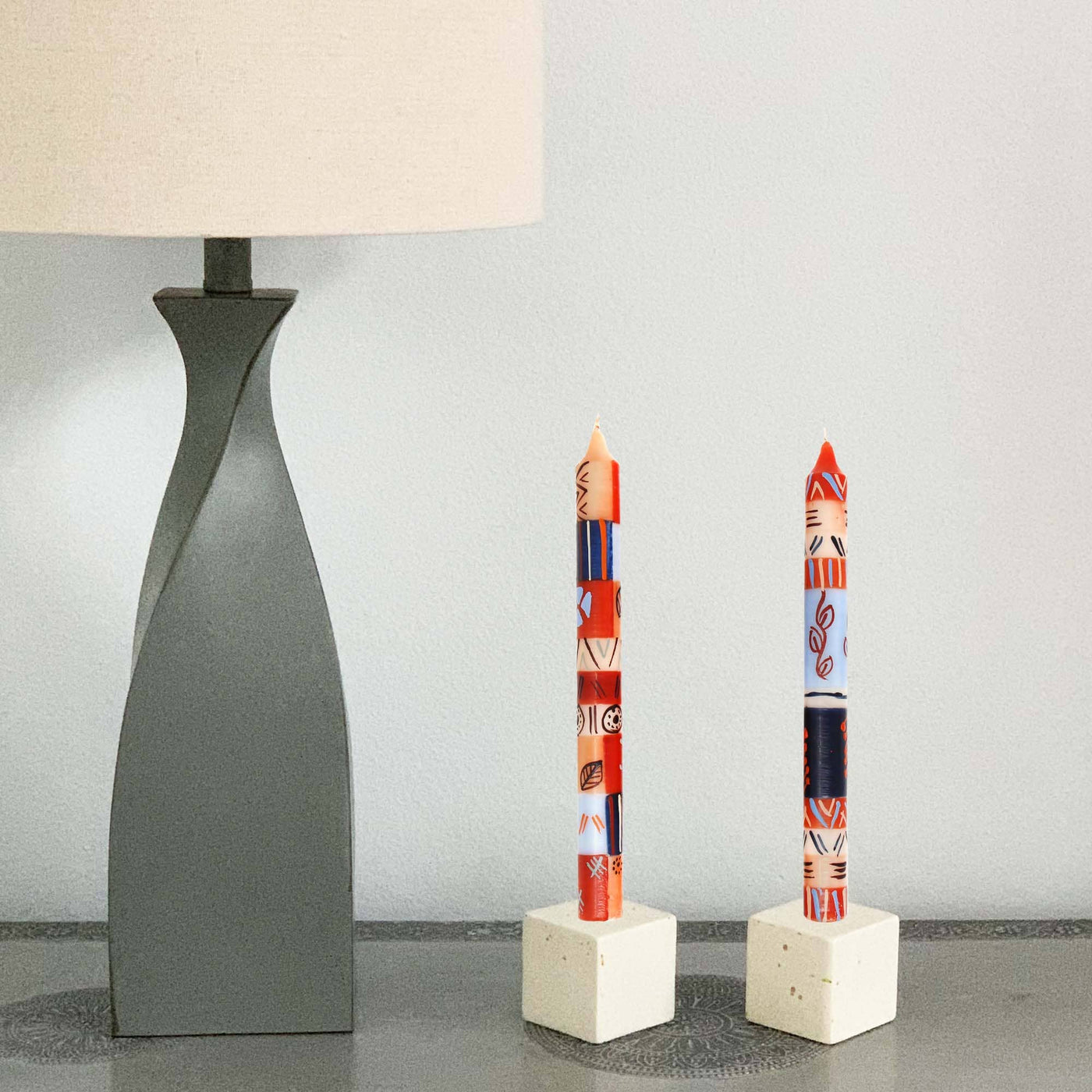 Hand Painted Dinner Candles Pair - Uzushi Design