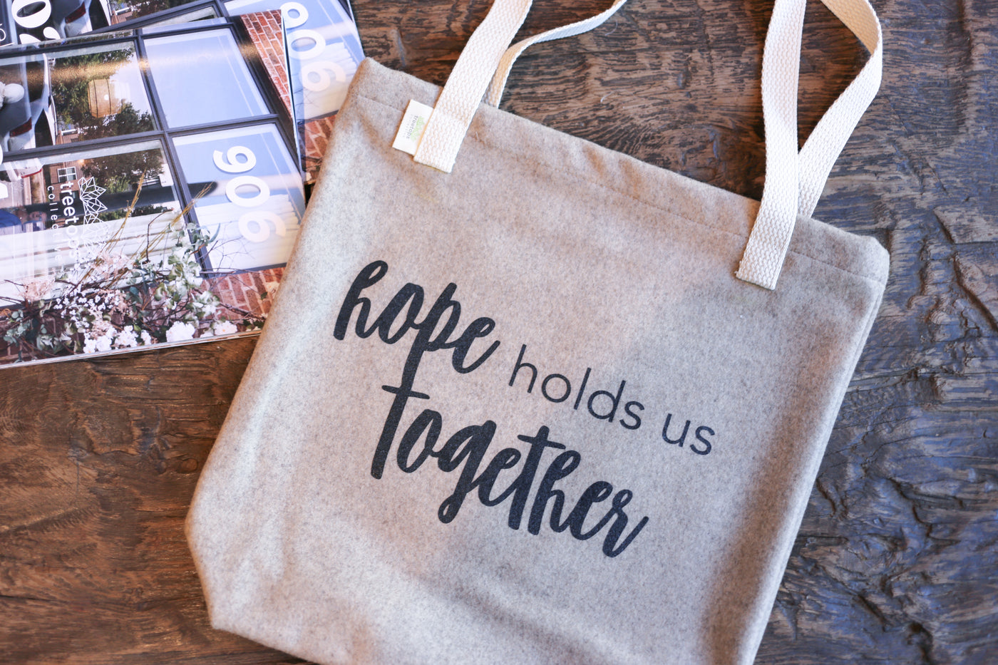 Handmade Hope Holds Us Together bag