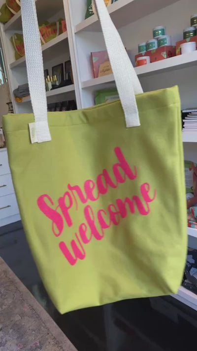 Handmade Spread Welcome Tote Green and Pink