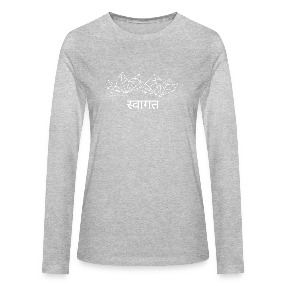 Women's Long Sleeve Welcome Tee in Nepali - heather gray